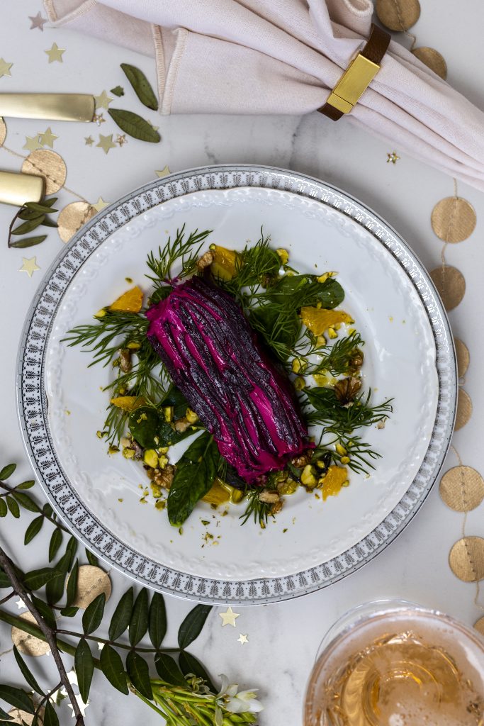 Rauðrófu-terrine með geitaosti og valhnetum