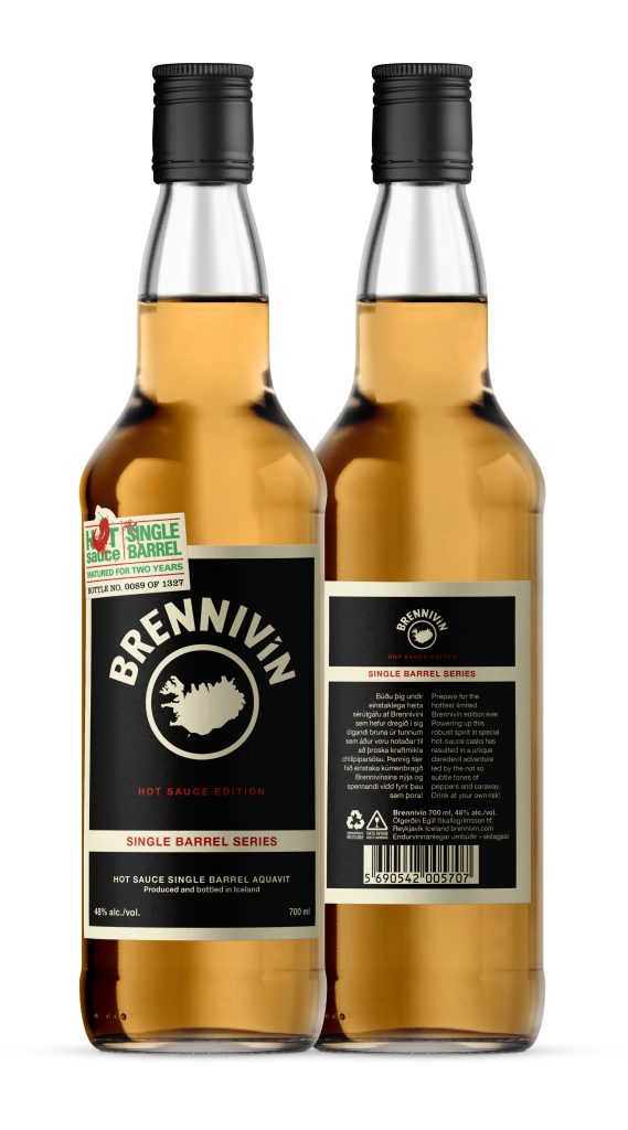 Brennivín í „hot sauce“-tunnu
