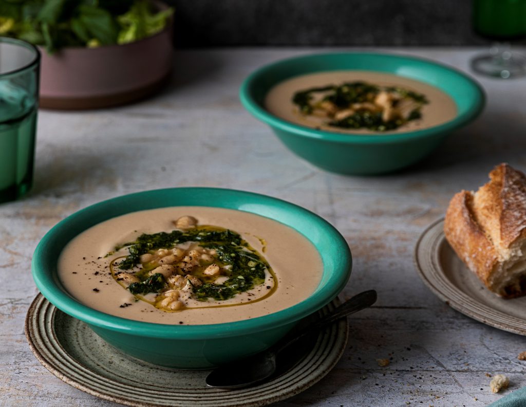 Baunasúpa með parmesanosti og pestó