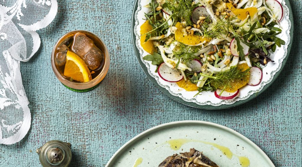 Fennel-salat með mandarínum og reyktum silungi