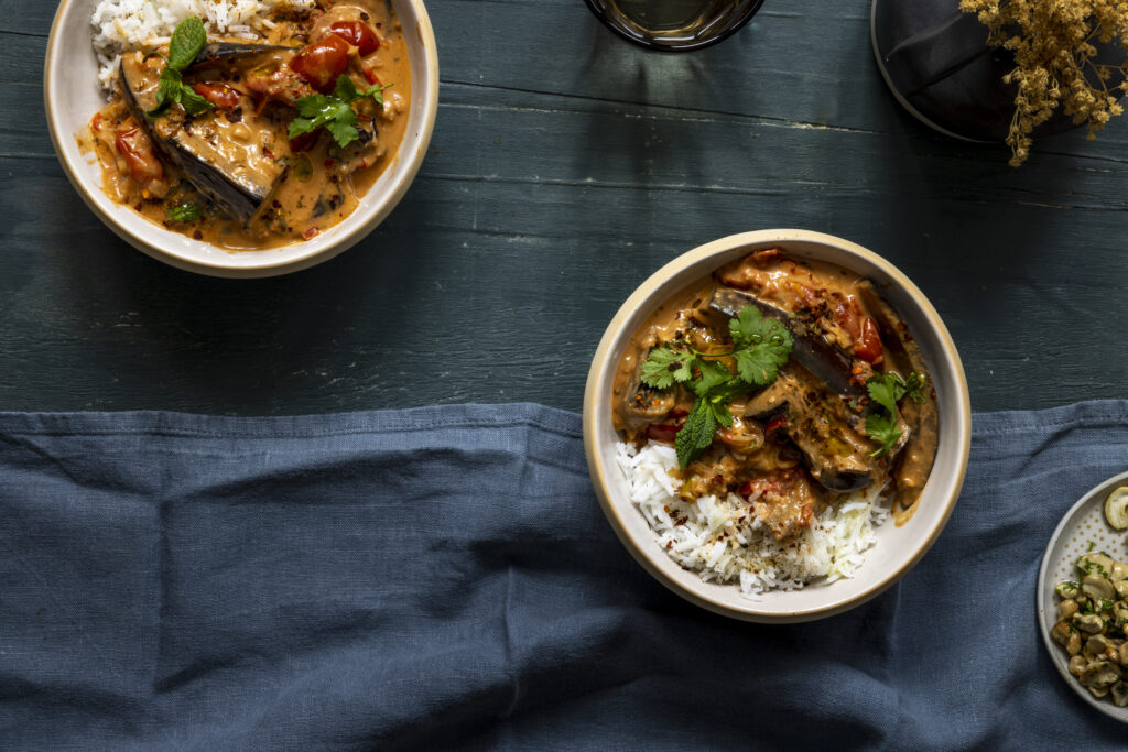 Eggaldin með basil og kókosmjólk