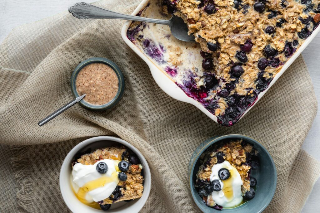  Bakaður hafragrautur með bláberjum og möndlum